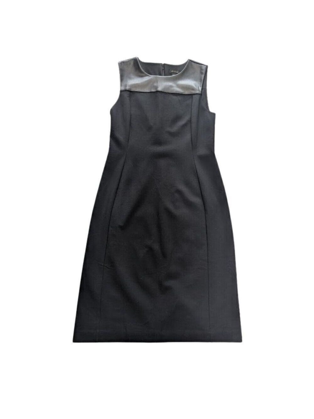 Ann Taylor Ponte Faux-Leather Yoke Classic Sheath Dress Black *SZ 4